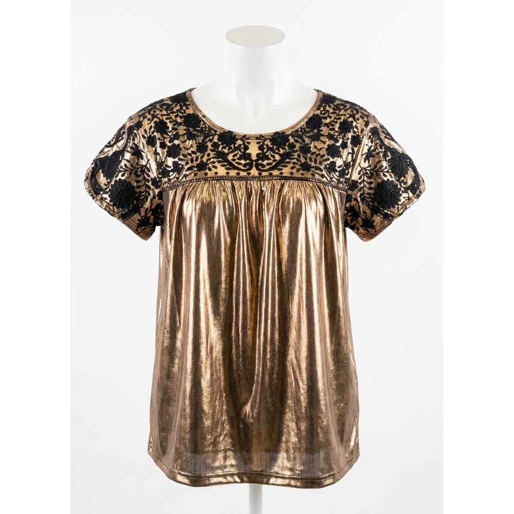 NEW LAYERZ CLOTHING embroidered metallic top in gold